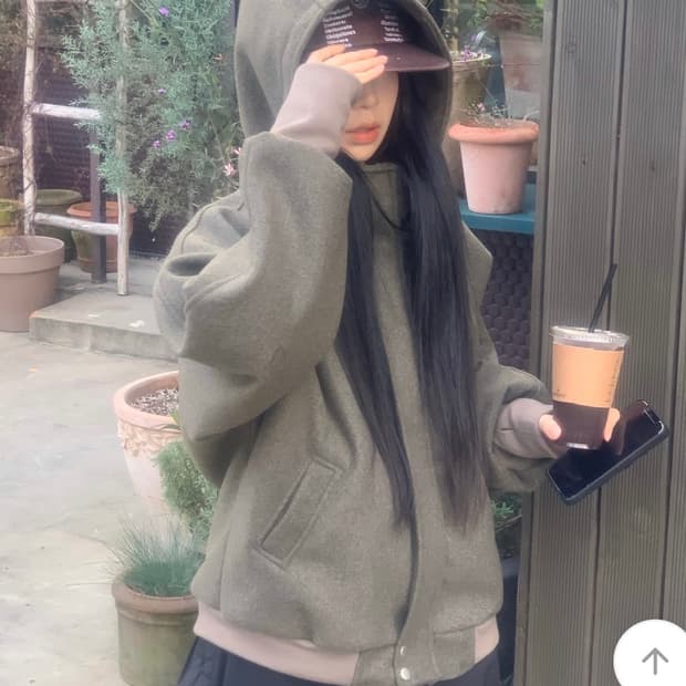울 핸드워머 후드 블루종 점퍼
