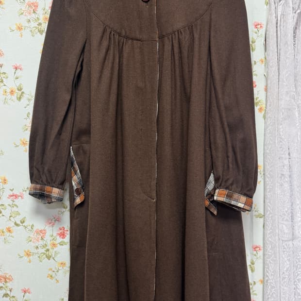 브라운 체크 카라 롱 원피스