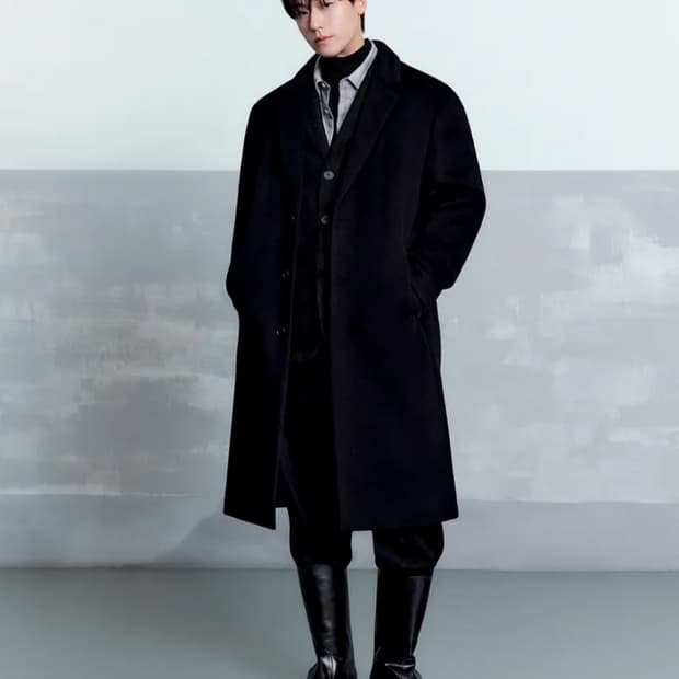 캐시미어 블렌드 오버사이즈 싱글 코트 [블랙] 무신사 스탠다드
