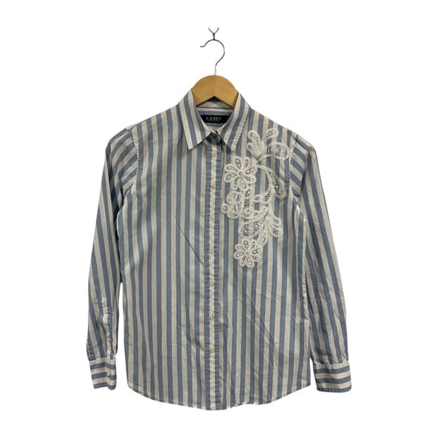 XS) 로렌 랄프로렌 스트라이프 플라워 레이스 셔츠 TS-081