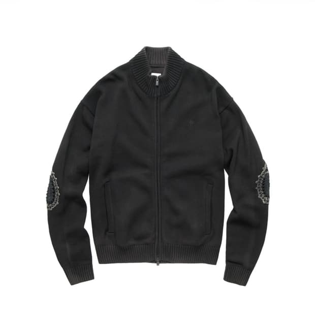 폴리테루 트랙 니트 집업 차콜