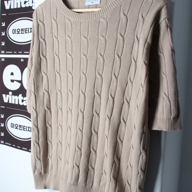 W(XL) 쿠즈텡 반팔 티셔츠 니트 케이블 꽈배기 베이지-H34456