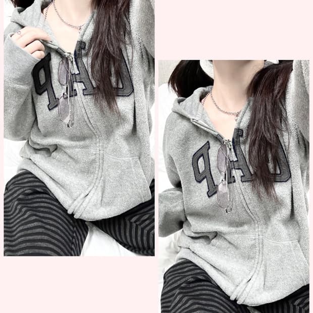 갭 빅로고 그레이 부클 후드집업