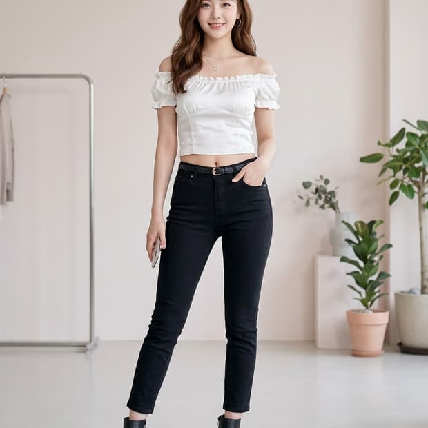 IRO 이로 블랙 슬림핏 데님 팬츠 청바지