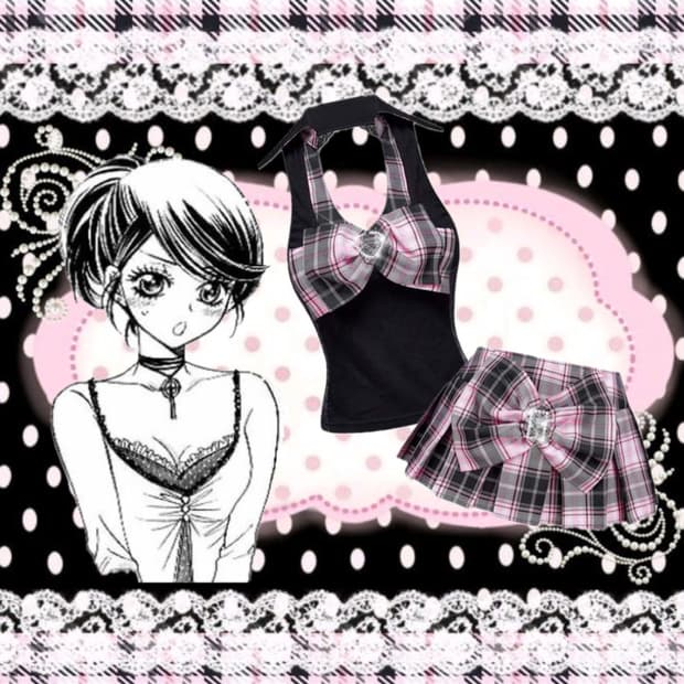 쉬인 히메갸루깔 리본탑 체크 스커트 세트
