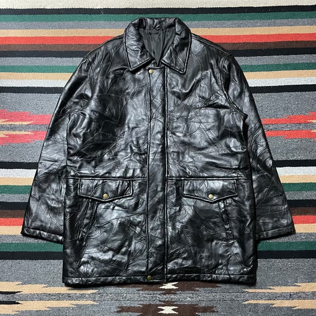 빈티지 램 가죽 패치워크 하프 코트- L