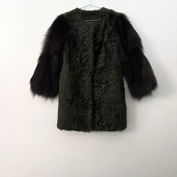 Whir pattern mix color fur jacket 