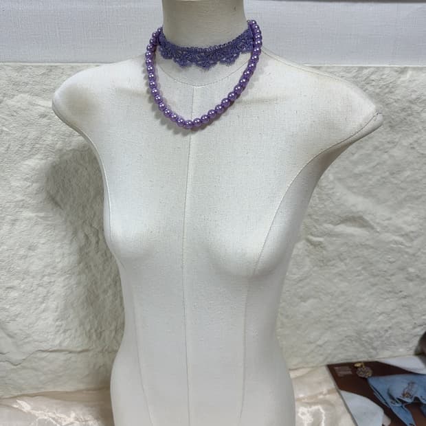 빈티지 보라 레이스 진주 목걸이세트