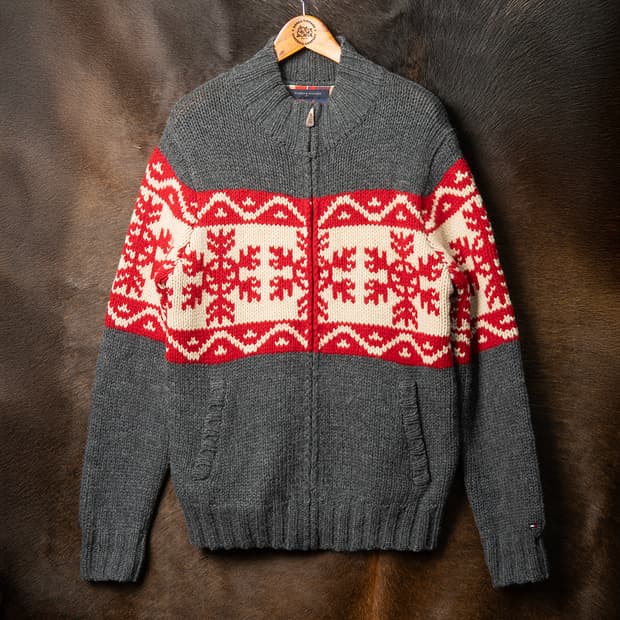 [103] 타미힐피거 SKI 눈꽃패턴 울 스웨터 집업 그레이 