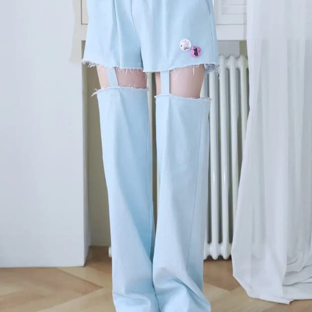 클럿스튜디오 데님 컷아웃 팬츠 라이트 블루