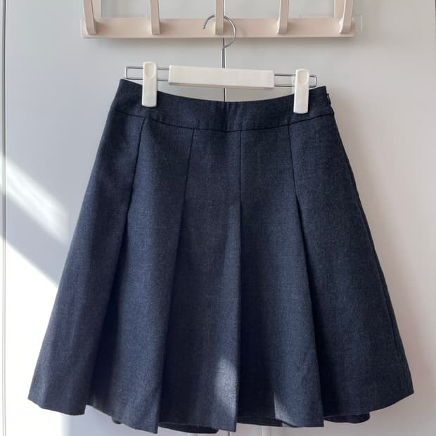 Vintage 차콜 주름 플리츠 미디 스커트
