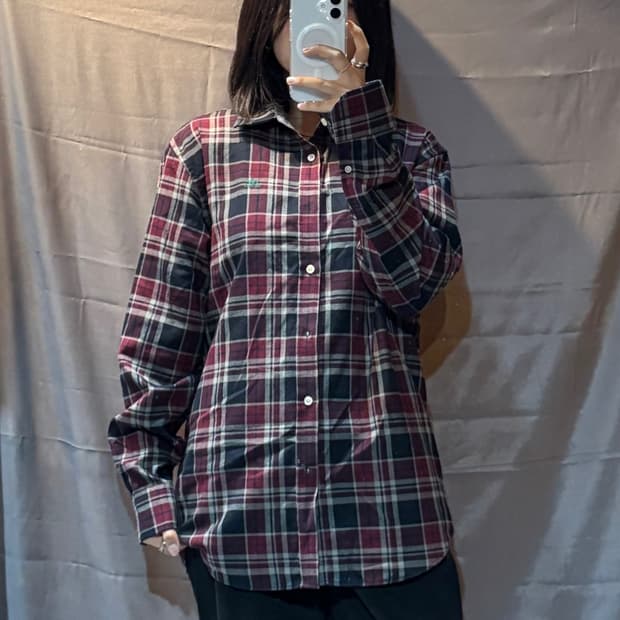 L 아디다스 삼선로고 체크패턴 셔츠
