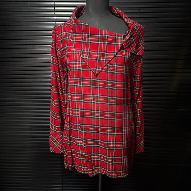 NARACAMICIE 이태리 타탄 체크 케이프 레드 락 고스 펑크 셔츠