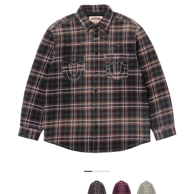 슈프림 트루릴리전 퀼티드 라인드 플레이드 플란넬 셔츠 블랙 라지