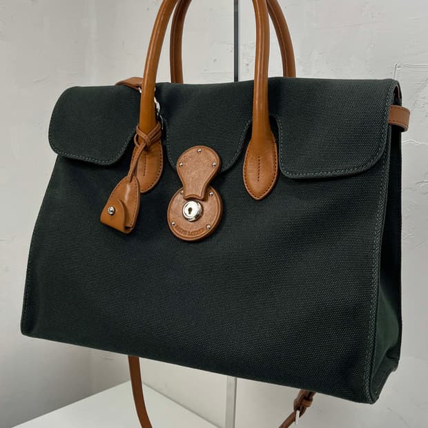 폴로 랄프로렌 컬렉션 카프스킨 소프트리키 33 캔버스 쿠퍼백 숄더 토트백