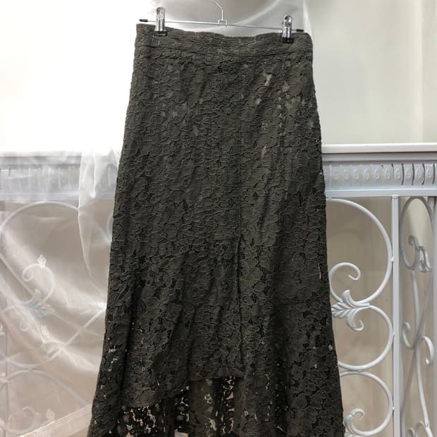 deep green floral lace long skirt