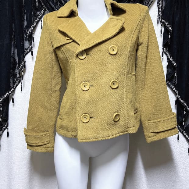 라떼갸루 로맨틱 로걀 올리브 브라운 더블버튼 울 숏코트 자켓 너드 핀터