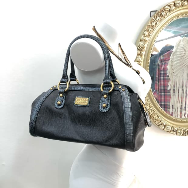 navy croc contrast black tote bag 