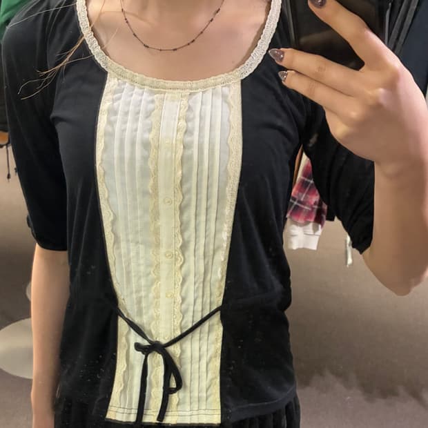 OS)Comme Ca Ism 여성 레이스 리본 롱슬리브