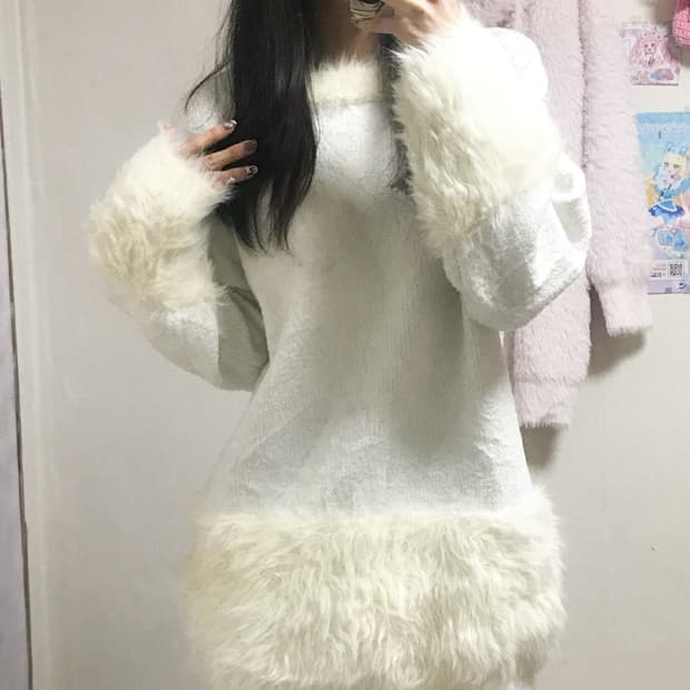 빈티지 화이트 퍼 달천깔 원피스 히메갸루 로걀 라떼 페어리 오네갸루 고딕