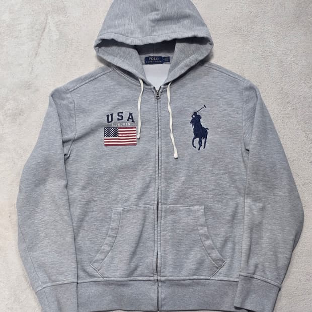 폴로랄프로렌 빅포니 성조기 후드 집업 자켓 그레이 