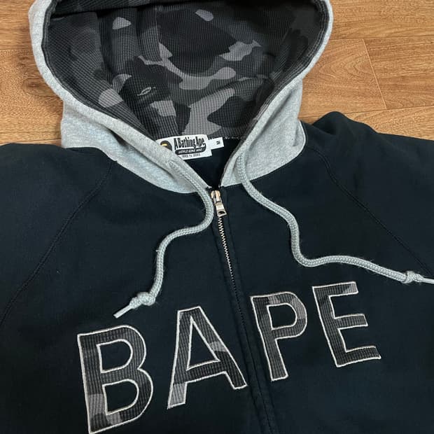 Bape 베이프 카모 써멀 패치 루즈핏 후드집업 블랙