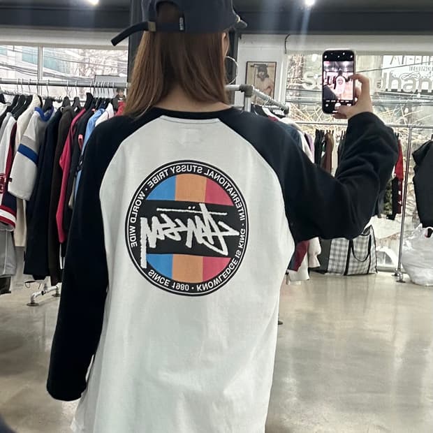 스투시 90s 컬러 월드와이드 래글런 롱슬리브