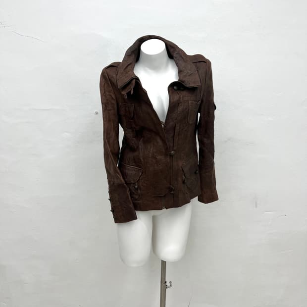 Brown snap leather jacket
