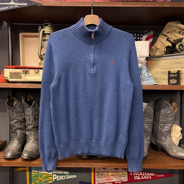 신형라벨 폴로 랄프로렌 청키립 코튼니트 하프집업 딥블루 N923