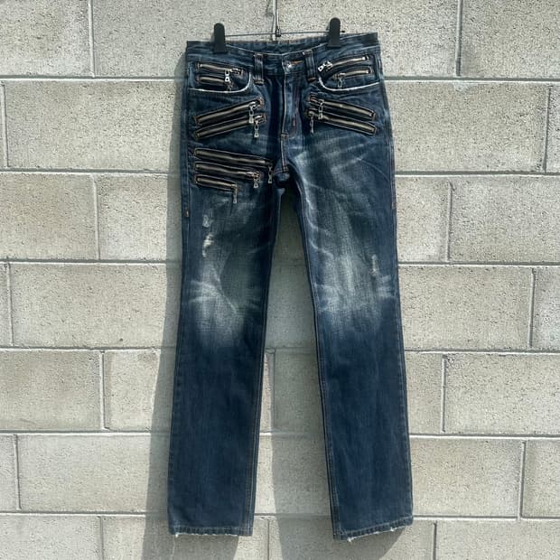 semantic design multi zipper jeans
