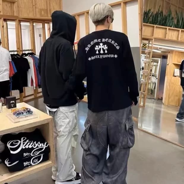 [XL] 크롬하츠 세메터리 크로스 헨리넥 와플 니트 블랙