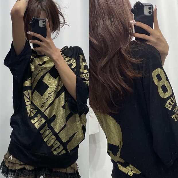 🎸블랙 오프숄더 골드 프린팅 롱슬리브🎸