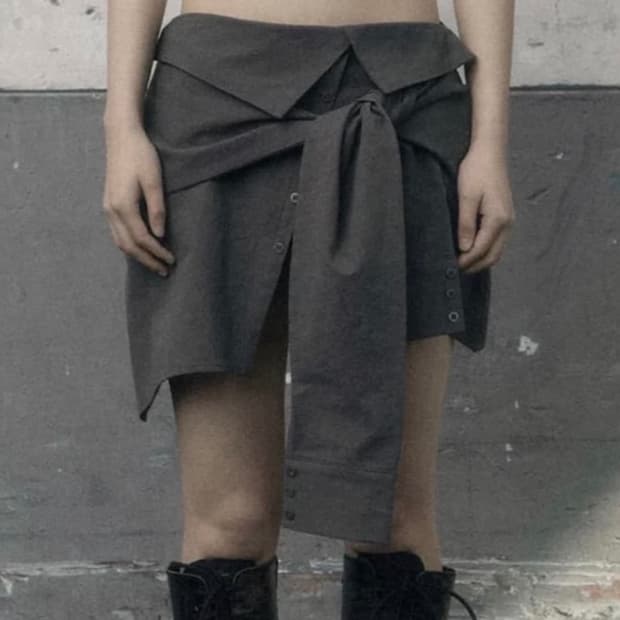 보헤미안서울 언발란스 셔츠 스커트 블랙