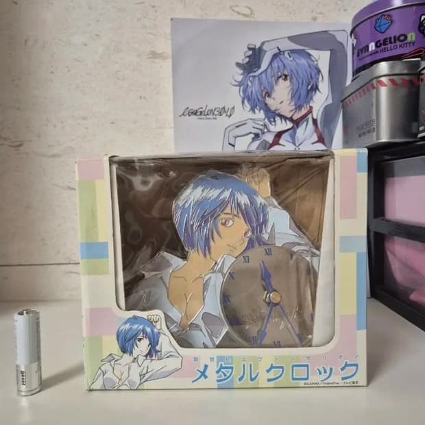 새제품 레어 고전) 에반게리온 레이 아크릴 스탠드 메탈 탁상시계 굿즈