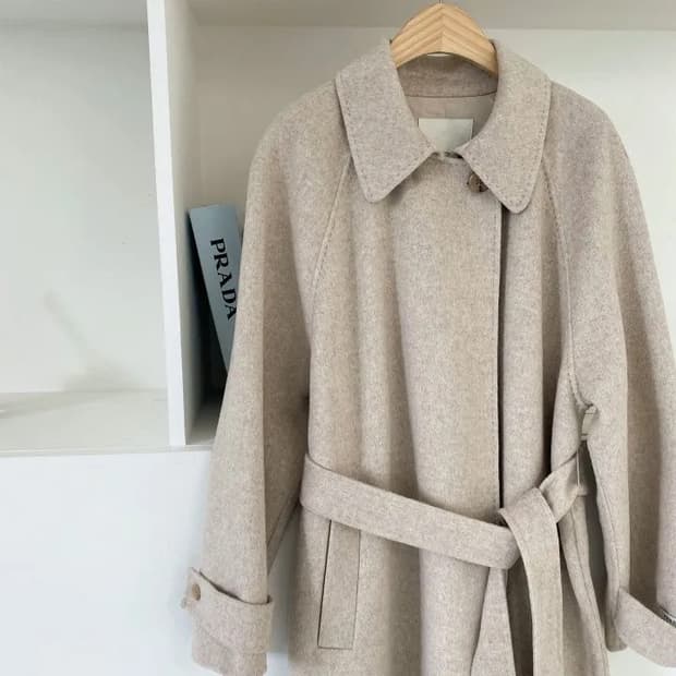 오트밀 울90핸드메이드코트