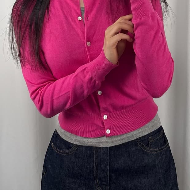 폴로 핑크 코튼 니트 가디건