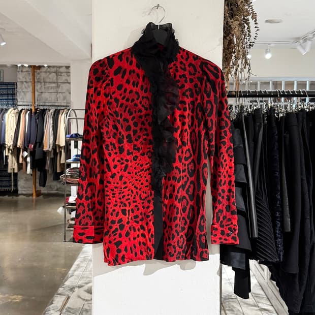 돌체앤가바나 레드 레오파드 프릴 블라우스