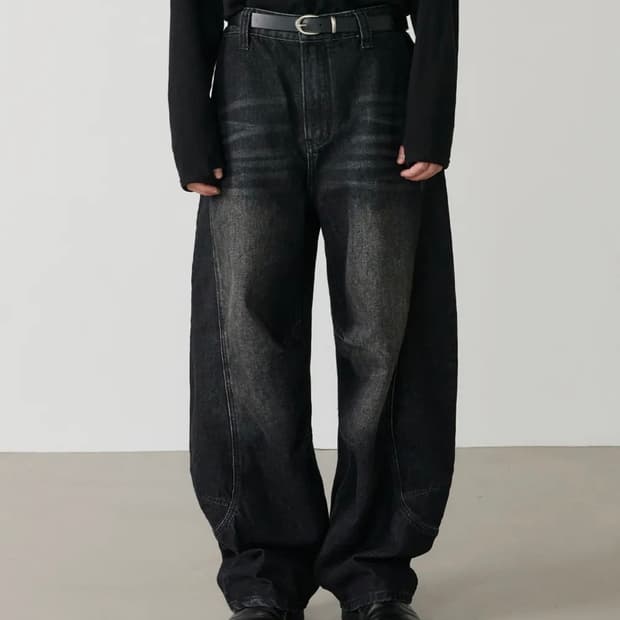노운 curved denim pants (black)