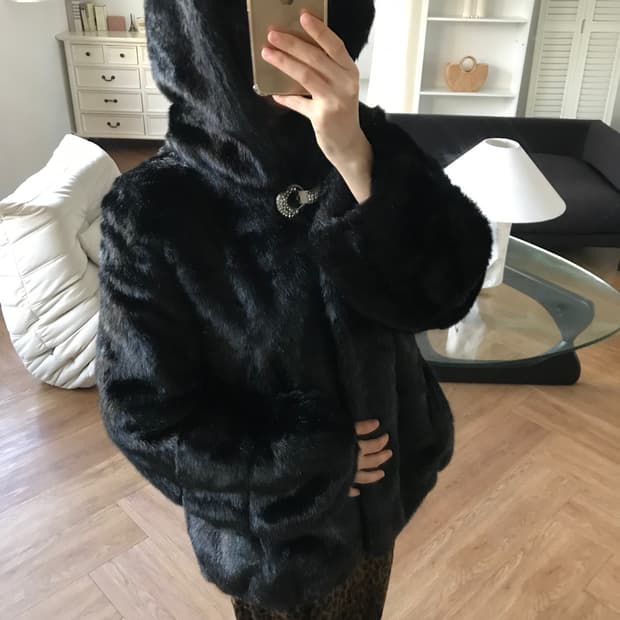 vintage eco fur hood jacket