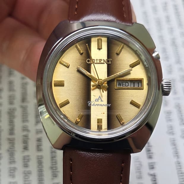 레어] 빈티지 오리엔트 크로노에이스 브라운 타이거아이 점보 수동 메커니컬