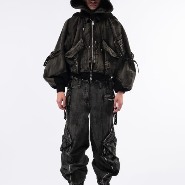 [L] 노페이스 스튜디오 카고 봄버 데님 자켓 블랙