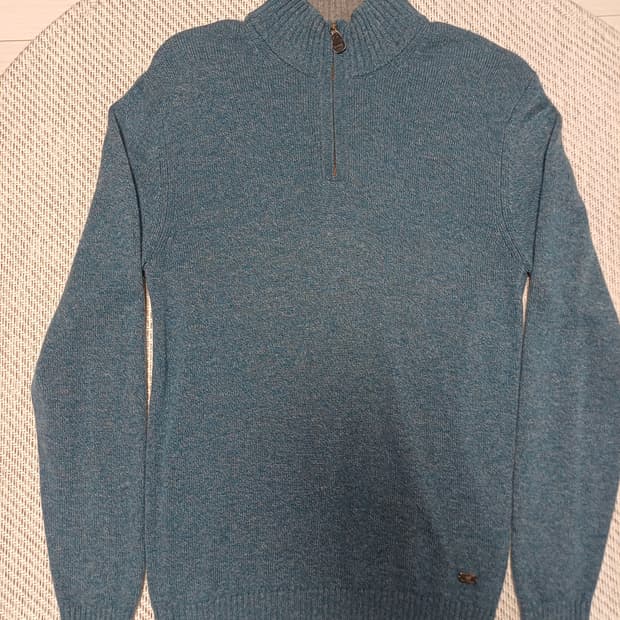 [Cashmere 5%] 헨리코튼 하프집업 블루 멜란지 니트 (100)