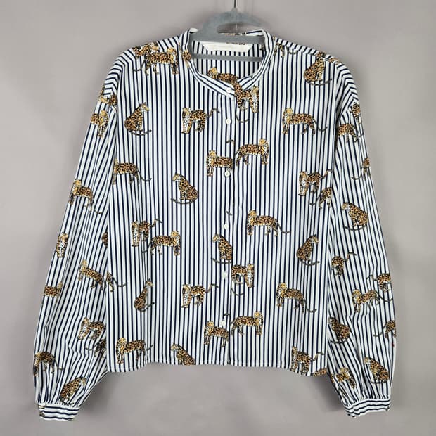 [무료배송]자라 L 여성 스판 차이나카라 표범 레오파드 스트라이프 셔츠