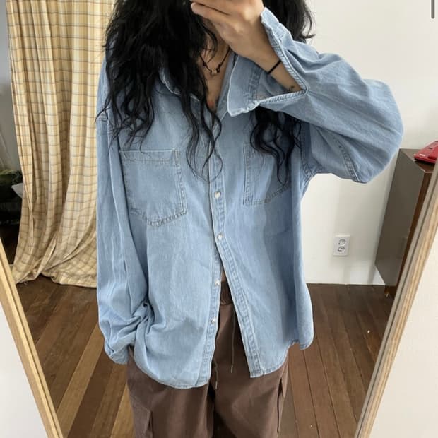 모래하우스 연청 오버핏 데님 셔츠
