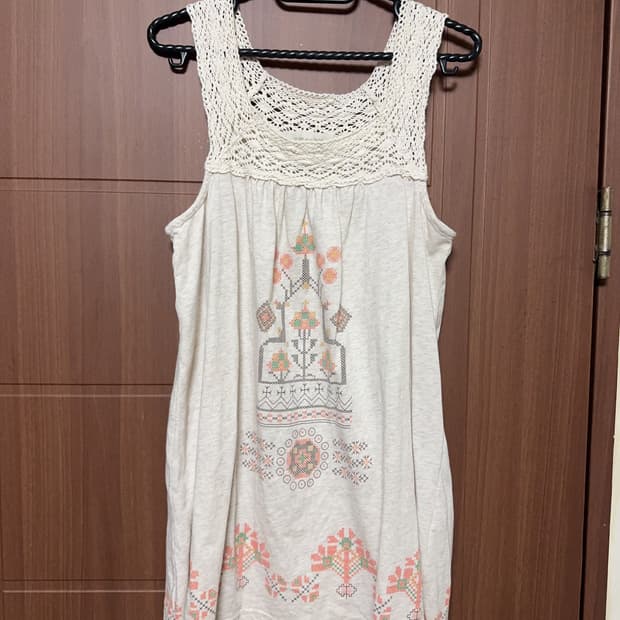 일본 빈티지 모리걸 하구미 올리브데올리브 레이스 나시 십자수 패턴