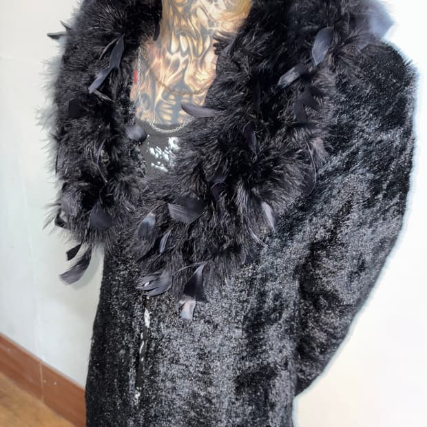 Feather Black Long Fur coat