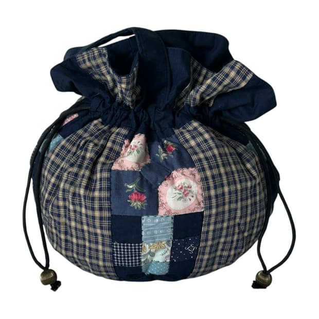 [JPN] 빈티지 모리걸 패치워크 체크 복조리백