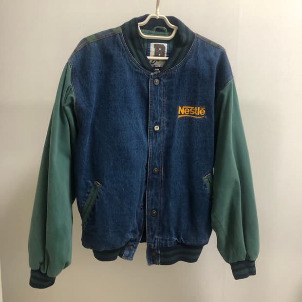Nestle 로고 데님 빈티지 바시티 자켓 M