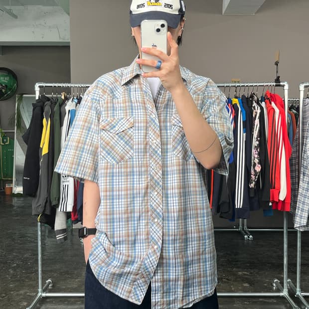 랭글러 웨스턴 체크 반팔 셔츠