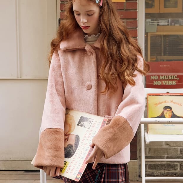 로라로라 페이크 퍼 자켓 핑크